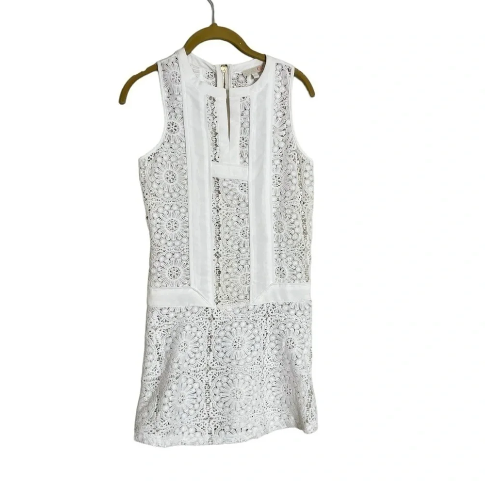 GB Gianni Bini Lace Eyelet Sheer Panel Shift Dress XS White